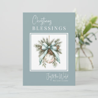 Modern Watercolor Bauble Christmas Blessings Holiday Card