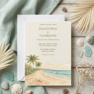 Modern Watercolor Beach Destination Wedding  Invitation
