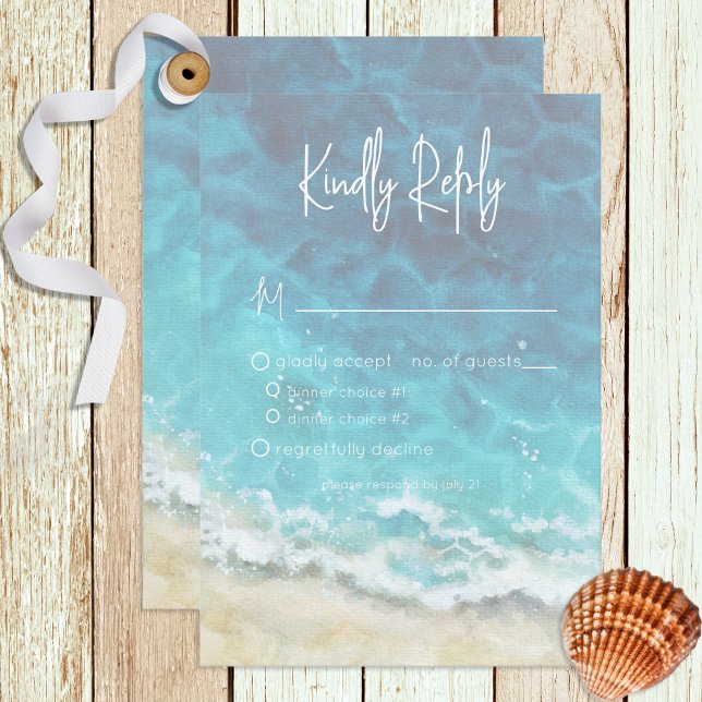 Modern Watercolor Beach & Sea Wedding RSVP Card (Creator Uploaded)