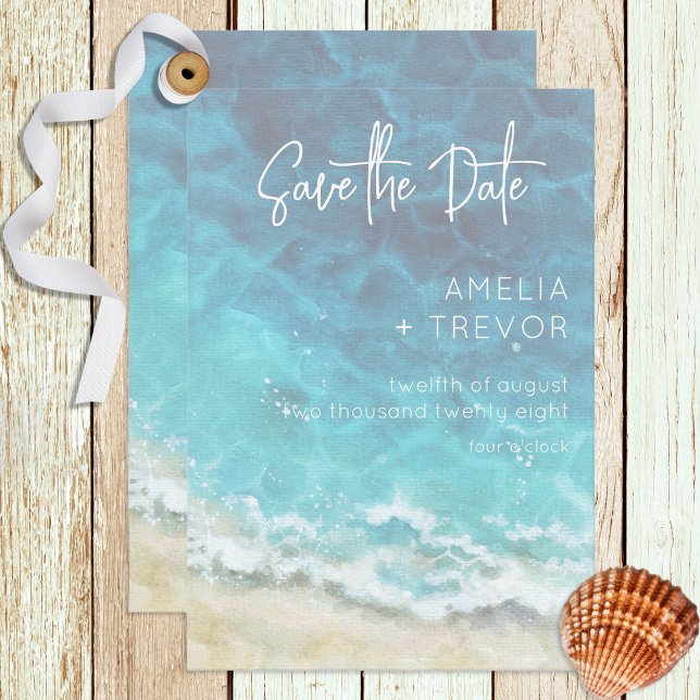 Modern Watercolor Beach & Sea Wedding Save The Date (Creator Uploaded)