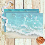 Modern Watercolor Beach & Sea Wedding  Thank You Card<br><div class="desc">This wedding thank you card design features a watercolor beach scene of water and sand as a slightly muted background. Perfect for the destination or beach wedding. Created by Simply Farmhouse Press,  it is part of the Modern Watercolor Beach & Water Wedding suite of cards.</div>