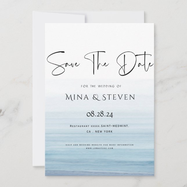 Modern watercolor beach wedding  save the date (Front)