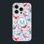 Modern Watercolor Birds and Flowers Monogram iPhone 15 Pro Case<br><div class="desc">Pretty hand painted bird and wild flower design in bright tones of pink,  orange,  purple and teal green.
Perfect for birders,  ornithologists,  gardeners and nature lovers.
Change the monogram initial to customise.</div>