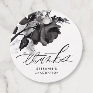 Modern Watercolor Black Rose Graduation Thank You Favour Tags