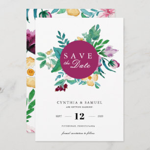 Modern Watercolor Blooms Save the Date Invitation