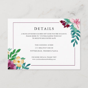 Modern Watercolor Blooms Wedding Details Enclosure Card