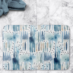 Modern Watercolor Blue Abstract Pattern Bath Mat