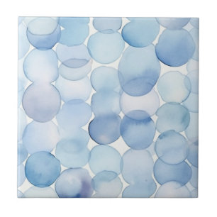 Modern Watercolor Blue and White Circles Pattern Tile