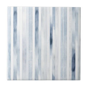 Modern Watercolor Blue and White Stripes Pattern Tile