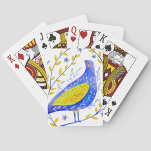 Modern Watercolor Blue and Yellow Bird Art Playing Cards