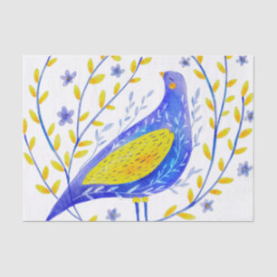 Modern Watercolor Blue and Yellow Bird Art Tissue Paper