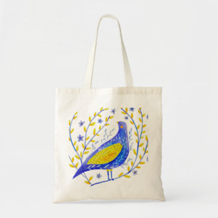 Modern Watercolor Blue and Yellow Bird Art Tote Bag