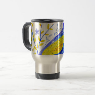 Modern Watercolor Blue and Yellow Bird Art Travel Mug