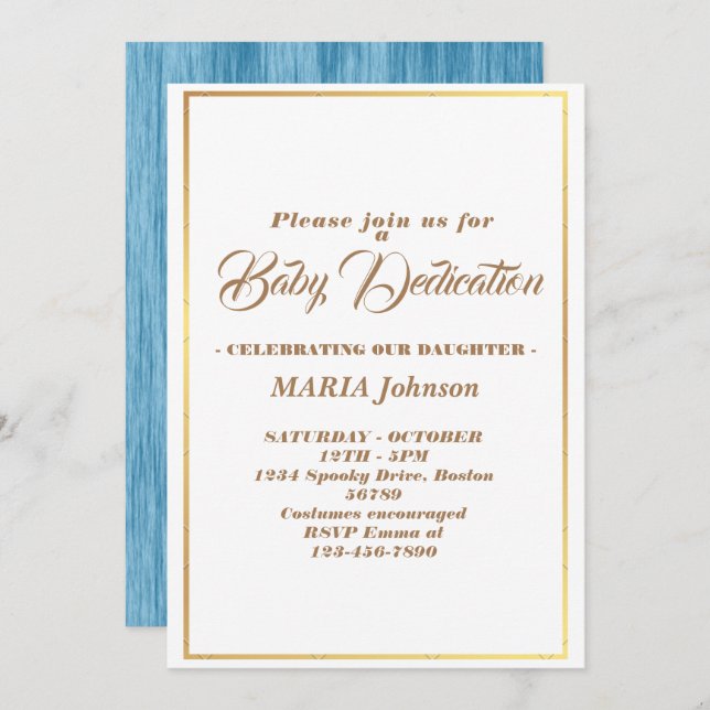 Modern Watercolor Blue Baptism Invitation (Front/Back)