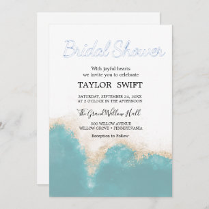 Modern Watercolor Blue Bridal Shower Invitation