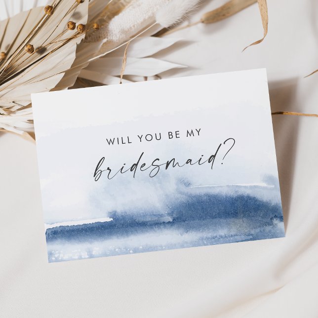 Modern Watercolor | Blue Bridesmaid Proposal Card (Creator Uploaded)