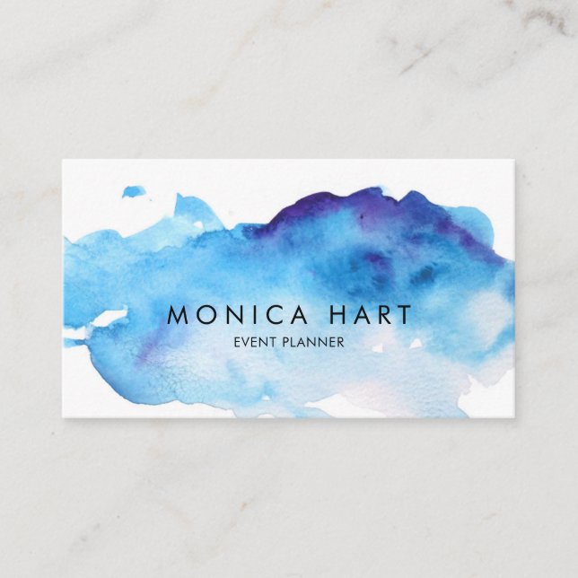 Modern Watercolor Blue Business Card (Front)