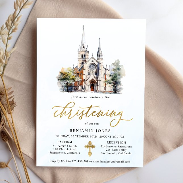 Modern Watercolor Blue Christening Invitation (Creator Uploaded)
