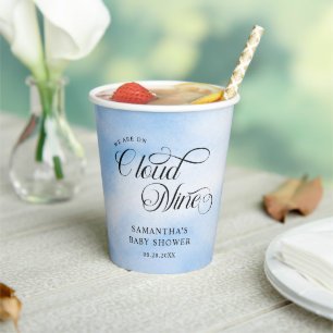 Modern Watercolor Blue Cloud Nine Baby Shower Paper Cups