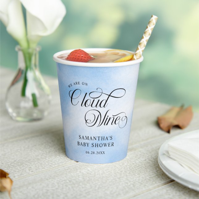 Modern Watercolor Blue Cloud Nine Baby Shower Paper Cups (Insitu)