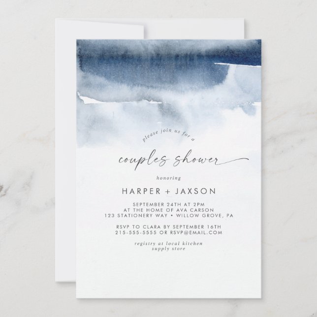 Modern Watercolor | Blue Couples Shower Invitation (Front)