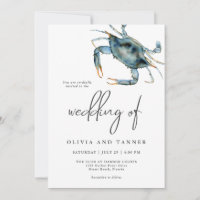 Modern Watercolor Blue Crab Beach Wedding