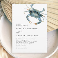 Modern Watercolor Blue Crab Coastal Wedding