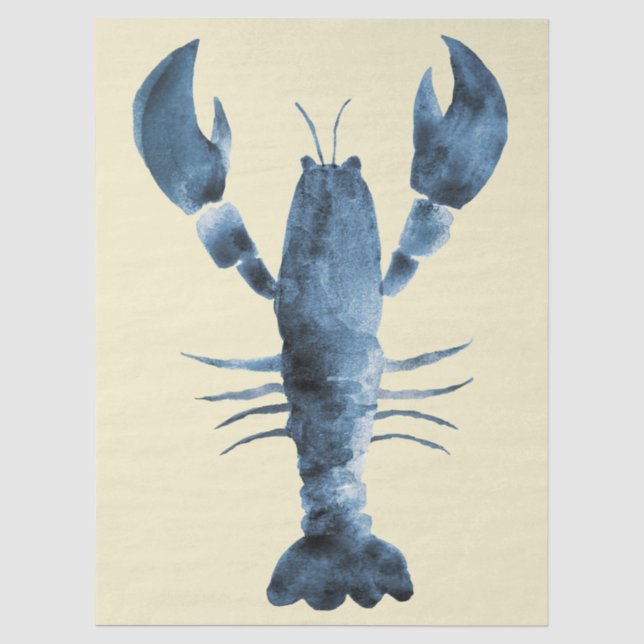 Modern Watercolor Blue Cream Lobster Pattern Tissue Paper (Front)