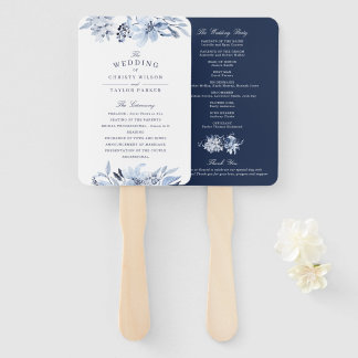 Modern Watercolor Blue Floral Wedding Ceremony Hand Fan