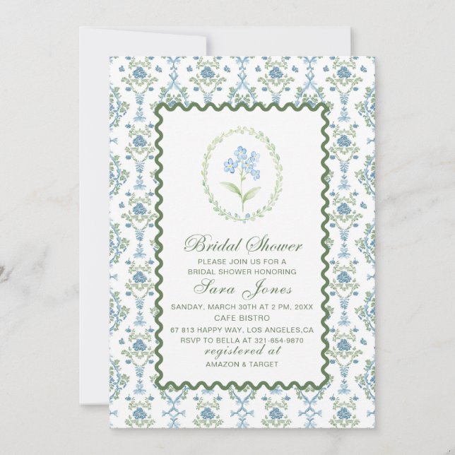 Modern Watercolor Blue flowers Bridal ShInvitation Invitation (Front)