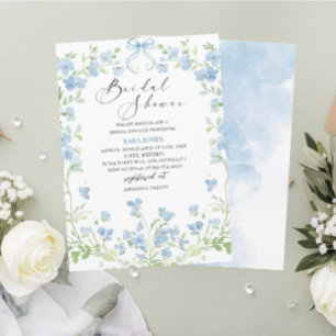 Modern Watercolor Blue flowers Bridal Shower Invitation