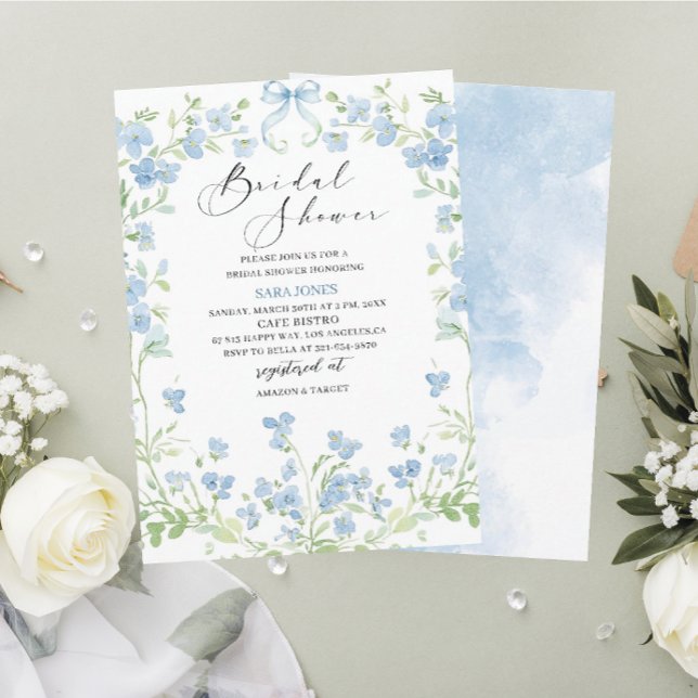 Modern Watercolor Blue flowers Bridal Shower Invitation (Creator Uploaded)