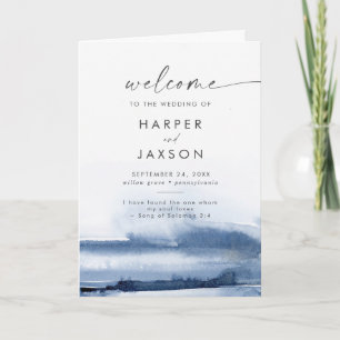 Modern Watercolor Blue Folded Wedding Program Programme