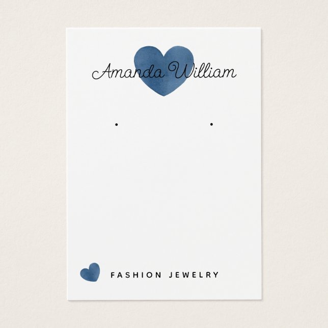 Modern watercolor Blue Heart earring Display card  (Front)