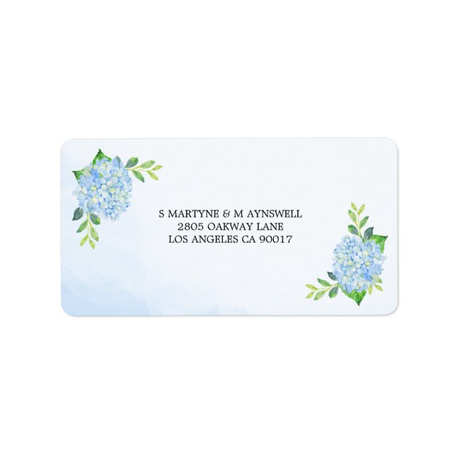 Modern Watercolor Blue Hydrangea Wedding RSVP Label (Front)