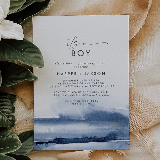 Modern Watercolor | Blue It's A Boy Baby Shower Invitation (Creator Uploaded)