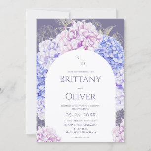 Modern Watercolor Blue & Lavender Florals Wedding Invitation