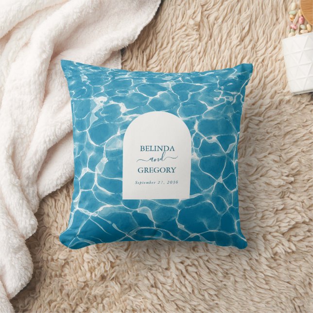 Modern Watercolor Blue Ocean Beach Wedding Cushion (Blanket)