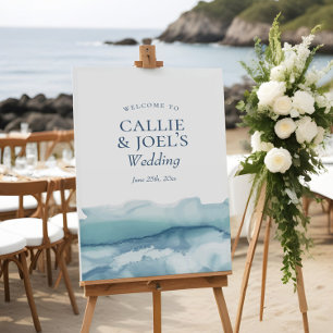 Modern Watercolor Blue Ocean Wedding Welcome Sign