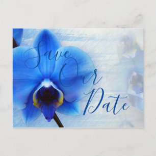 Modern Watercolor Blue Orchid Floral Wedding Postcard