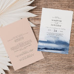 Modern Watercolor Blue & Peach Front Back Wedding Invitation<br><div class="desc">This modern watercolor blue and peach front and back wedding invitation is perfect for a stylish contemporary wedding. The minimalist, classic and elegant design collection features simple water colour paint brush strokes in pretty jewel tones with a peach orange back. Include the RSVP info as well if your guest will...</div>