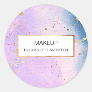 Modern Watercolor Blue Pink Gold Classic Round Sticker
