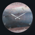 Modern Watercolor Blue & Rose Gold Pink Blush Glam Large Clock<br><div class="desc">Customise with any text if desired</div>