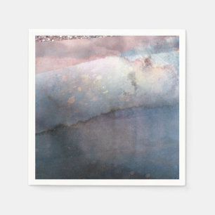 Modern Watercolor Blue & Rose Gold Pink Chic Glam Napkin