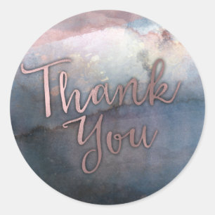 Modern Watercolor Blue & Rose Gold Pink Favour Classic Round Sticker