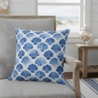 Modern Watercolor Blue Seashells Costal Decor 