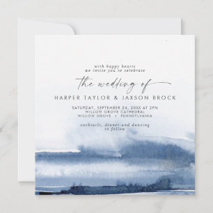 Modern Watercolor Blue Square Wedding Invitation