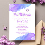 Modern Watercolor Blue Star David Bat Mitzvah #LC<br><div class="desc">--- #LC collection ---
Unique and modern watercolor religious Jewish 12 year old Bat Mitzvah invitations.   Lovely design with light violet,  purple,  blue colours with Star of David.  Template cards - easy to add your text.  Back of card has girl / daughter full name.</div>
