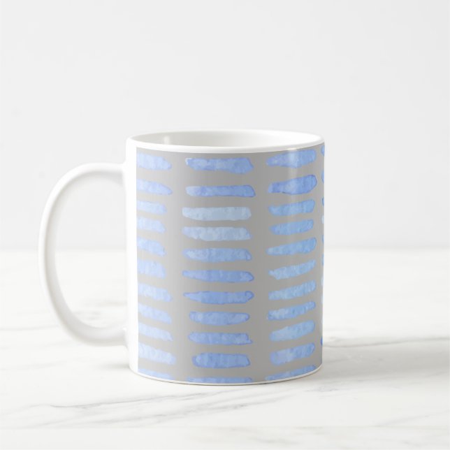 Modern Watercolor Blue Strokes on Grey Coffee Mug (Left)