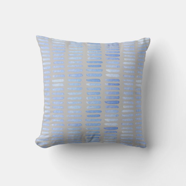 Modern Watercolor Blue Strokes on Grey Cushion (Front)